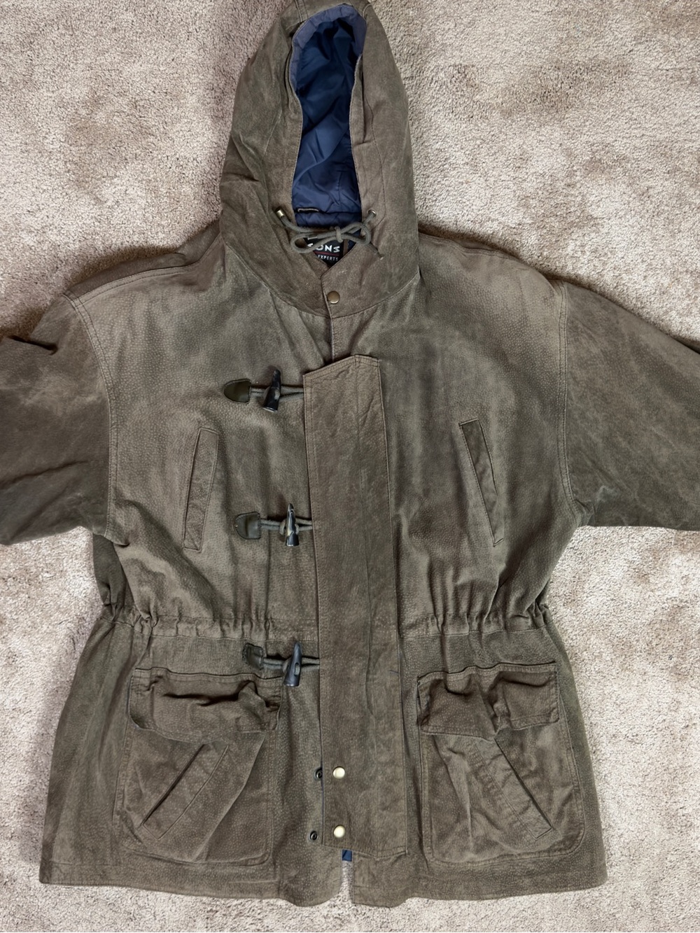 Vintage 90s Wilson’s suede hooded leather toggle parka jacket cinch waist size L